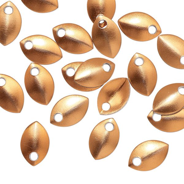 Component, anodized aluminum, orange, 11x7mm 2-sided curved scale blank with 1.5mm hole, 20 gauge. Sold per pkg of 20. image number 0