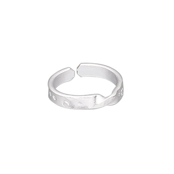 Ring, silver-plated copper, 4mm wide with twist and dots design, adjustable. Sold individually. image number 0
