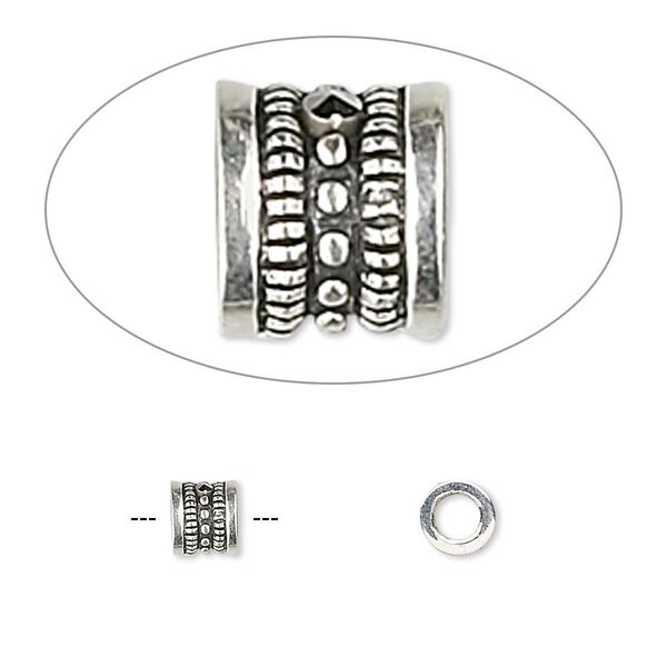 Bead, sterling silver and marcasite (natural), 5x4mm round tube. Sold individually. image number 0