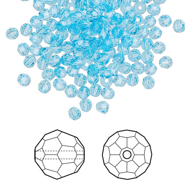 Bead 720pk aquamarine, Swarovski® 3mm round 5000 image number 0