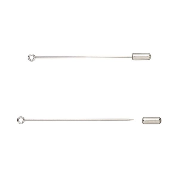 Hat pin, stainless steel and silicone, white, 2-1/2 inches with loop and clutch, 18 gauge. Sold per pkg of 6. image number 0