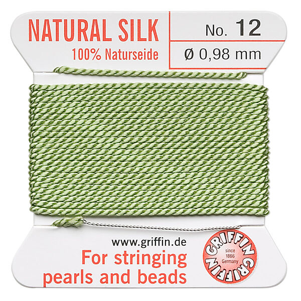 Thread, Griffin, silk, jade green, size #12. Sold per 2-meter card (approximately 78 inches). image number 0