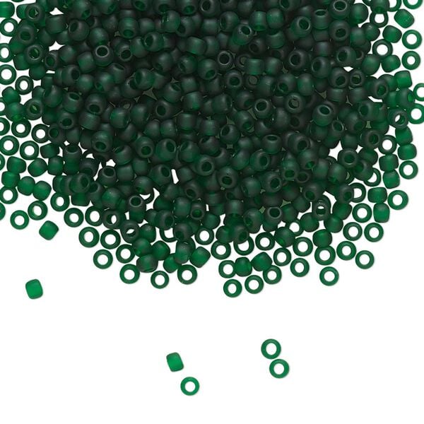 Seed bead, TOHO BEADS®, glass, pkg/7.5g, #11 round, translucent frosted green emerald (TR-11-939F). image number 0