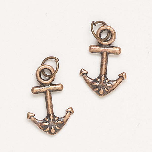 Charm, steel, pkg/2, antique copper finish, 20x13mm double-sided anchor. image number 0