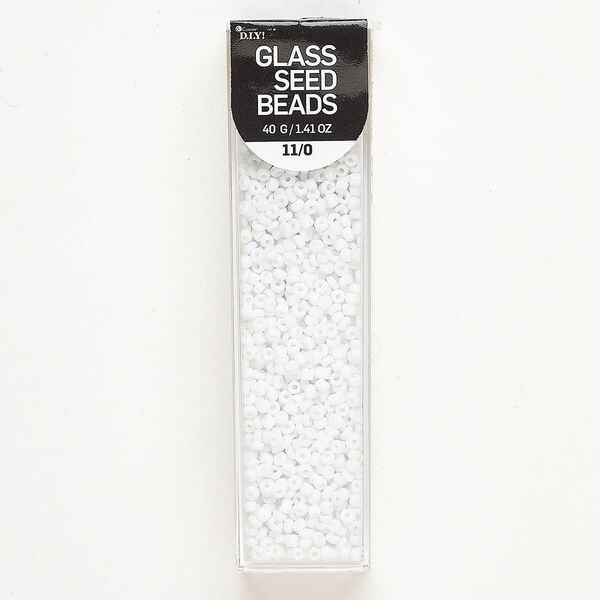 Seed bead, glass, pkg/40g, opaque white, #11 round. image number 0