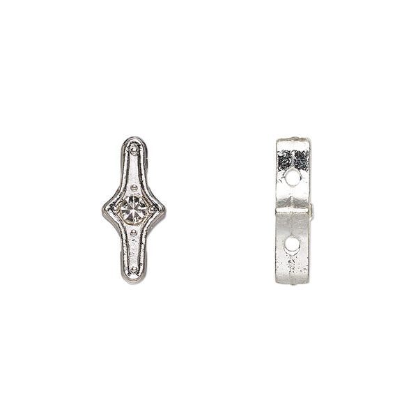 Spacer, glass rhinestone and silver-finished "pewter" (zinc-based alloy), clear, 15.5x7mm 2-strand, fits up to 5.5mm bead. Sold per pkg of 20. image number 0