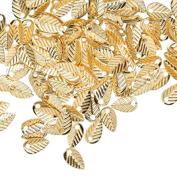 Charm, gold-plated brass, stamped, 6.5x4mm leaf. Sold per pkg of 100. image number 0