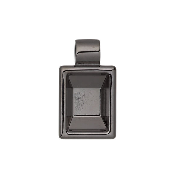 Pendant, Almost Instant Jewelry®, gunmetal-plated "pewter" (zinc-based alloy), 24x14mm single-sided rectangle with 14x10mm rectangle setting and tube bail. Sold individually. image number 0