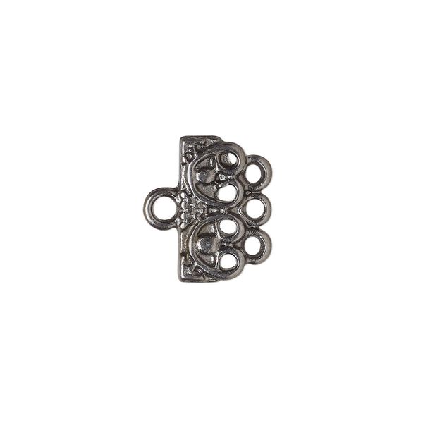 End bar, gunmetal-finished "pewter" (zinc-based alloy), 16x7mm single-sided diamond design with 3 loops. Sold per pkg of 12. image number 0