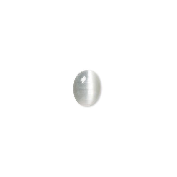 Cabochon, cat's eye glass (fiber optic glass), grey, 9x7mm calibrated oval, quality grade. Sold per pkg of 10. image number 0