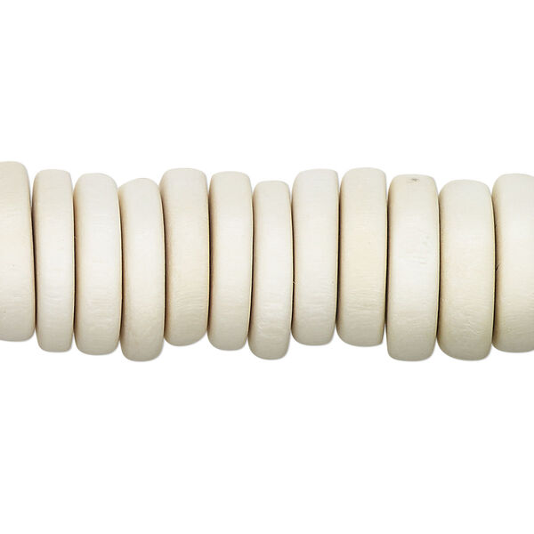 Bead, Taiwanese cheesewood (dyed/waxed), white, 15x3mm-15x4mm  rondelle. Sold per 8-inch strand, approximately 55 beads. image number 0