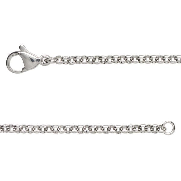Chain, stainless steel, 2.5mm rolo, 16 inches with lobster claw clasp. Sold individually. image number 0