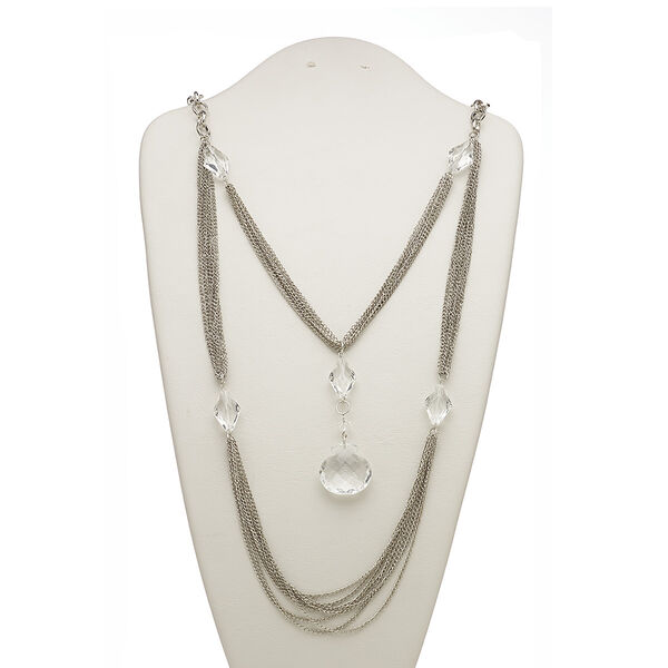 Necklace, glass / acrylic / silver-plated steel, clear, 30x30mm, 24 inches with 2-inch extender chain and lobster claw clasp. Sold individually. image number 0