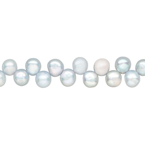 Pearl cultured freshwater pearl 1pk 4-6mm top-drilled flat-sided round C- grade dyed sea spray, 15.5-16 inch image number 0