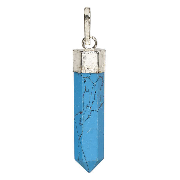 Pendant, resin (imitation), blue, 38x9-41x10mm point with bail. Sold individually. image number 0