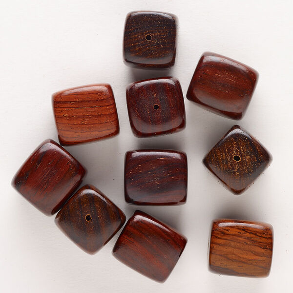 Bead, rosewood (waxed), pkg/10, 21x19mm-24x22mm cube. image number 0