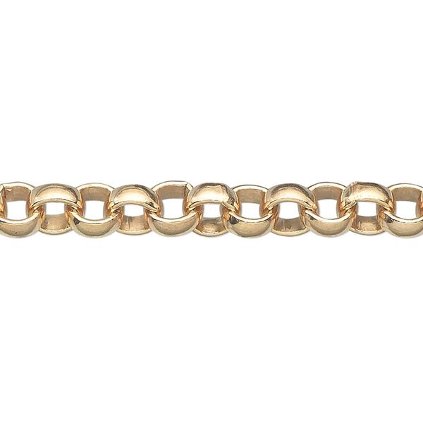 Chain, 14Kt gold-filled, 6mm rolo. Sold per pkg of 5 feet. image number 0