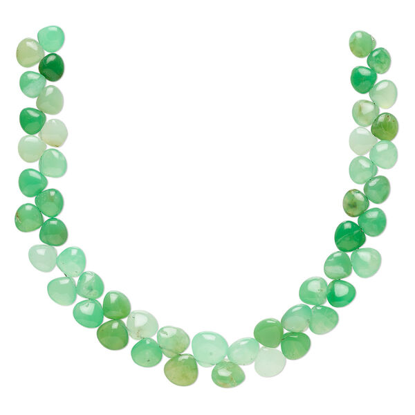 Chrysoprase 1pkg1, hand-cut top-drilled puffed teardrop bead natural 8 inch graduated 7x7mm-9x9mm image number 0