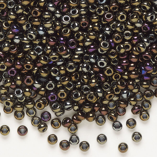 Seed bead, Preciosa Ornela, glass, opaque brown iris black, #8 rocaille. Sold per 50-gram pkg. image number 0