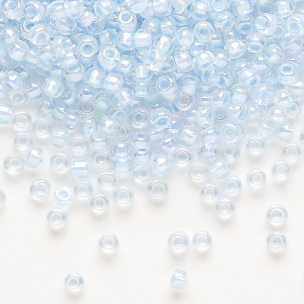 Seed bead, Dyna-Mites™, glass, translucent inside color rainbow ice blue, #8 round. Sold per 1/2 kilogram pkg. image number 0