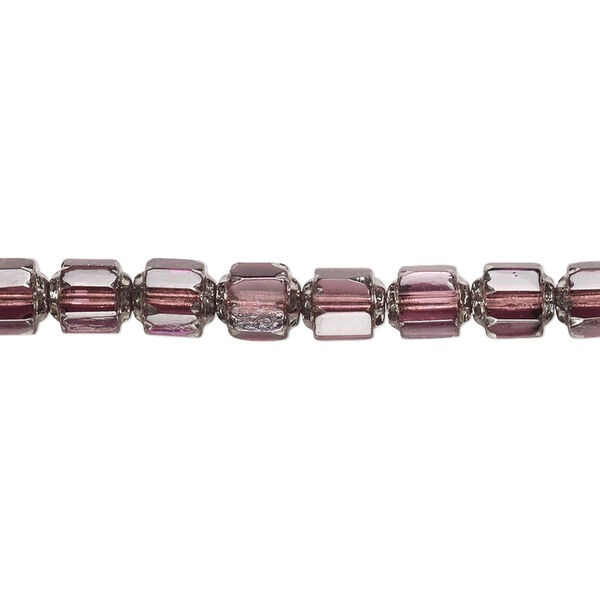 Bead, Czech glass, light purple and metallic purple, 6mm round cathedral. Sold per 15-1/2" to 16" strand. image number 0