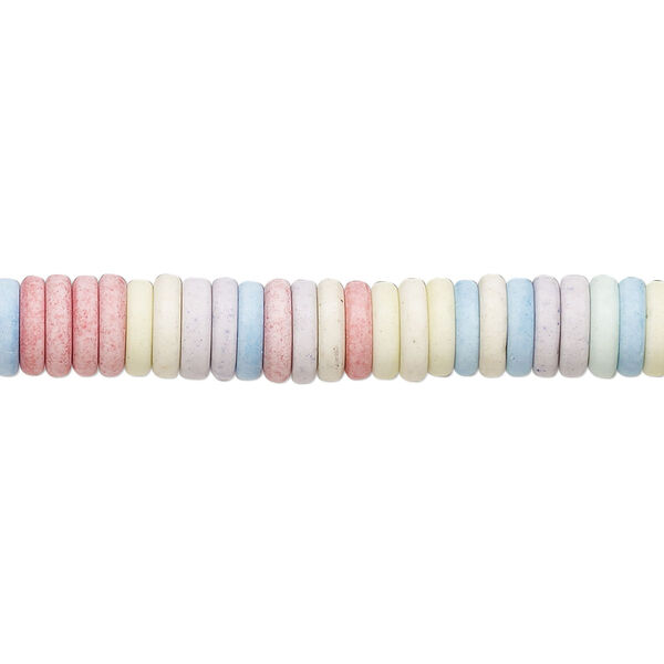 Bead, porcelain, opaque matte multicolored, 6.5x1.5mm heishi. Sold per 8-inch strand, approximately 100 to 120 beads. image number 0