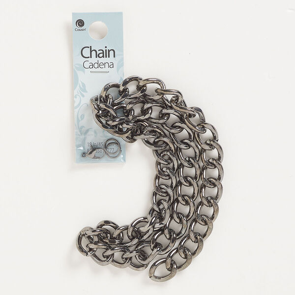 Chain and finding assortment, gunmetal-finished steel, assorted sizes. Sold per 4-piece set. image number 0