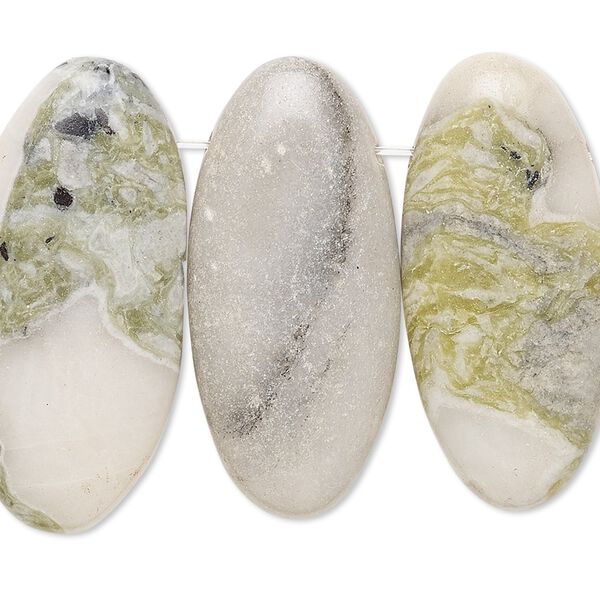 Green earth "jasper" 1pkg4, flat back flat oval focal natural 33x15mm-35x16mm image number 0