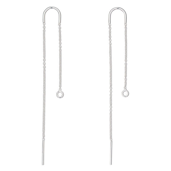 Ear thread, sterling silver, 3 inches with curb chain and open loop, 18 gauge. Sold per pair. image number 0