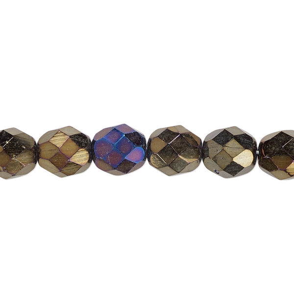 Bead, Czech fire-polished glass, opaque iris brown, 8mm faceted round. Sold per 15-1/2" to 16" strand. image number 0
