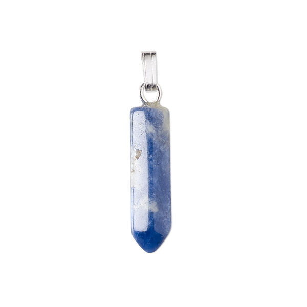 Sodalite / "pewter" (zinc-based alloy) 1pkg1, silver-plated point pendant natural 21x6mm image number 0