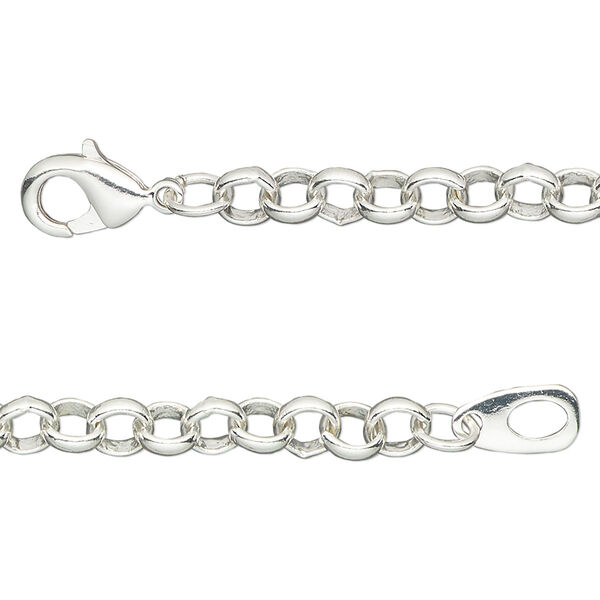 Chain, silver-plated brass, 5mm rolo, 24 inches with lobster claw clasp. Sold individually. image number 0