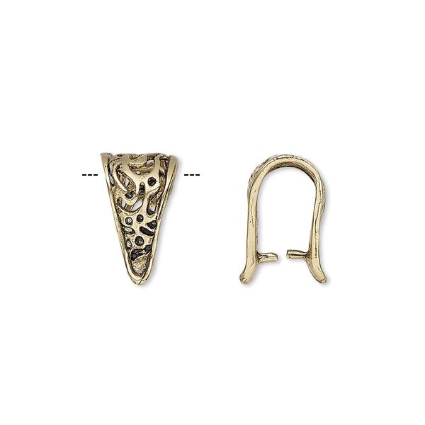Bail, ice-pick, antiqued brass, 14x8mm fancy triangle, 9mm grip length. Sold individually. image number 0