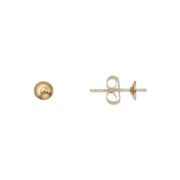 Earstud 1pkg2 14Kt gold-filled, 4mm cup / 2.5mm peg / 4-6mm round half-drilled setting, 1 pair image number 0