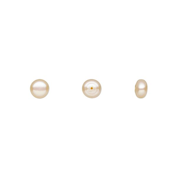 Pearl, White Lotus™, cultured freshwater, peach, 8mm half-drilled button, B grade, Mohs hardness 2-1/2 to 4. Sold per pair. image number 0