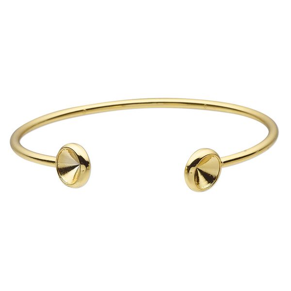 Bracelet, Almost Instant Jewelry®, cuff, gold-finished brass, 11mm wide with (2) SS39 rivoli glue-in settings, 7 inches. Sold individually. image number 0