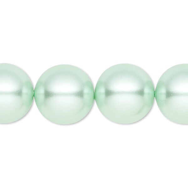 Bead, crystal pearl, light green, 14mm round. Sold per 15-1/2" to 16" strand, approximately 25 beads. image number 0
