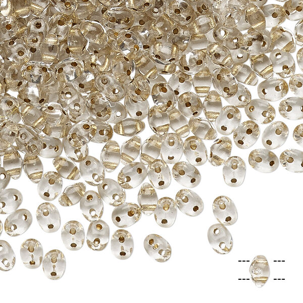 Bead, Preciosa Twin™, Pressed Twin, Czech pressed glass, transparent bronze-lined clear, 5x2.5mm oval with 2 holes. Sold per 50-gram pkg. image number 0