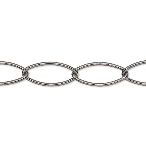 Chain, gunmetal-plated brass, 9mm marquise. Sold per 50-foot spool. image number 0