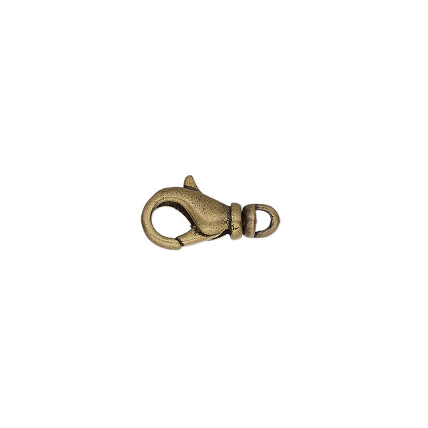 Clasp, lobster claw, antique gold-plated brass, 12x7mm with swivel. Sold per pkg of 10. image number 0