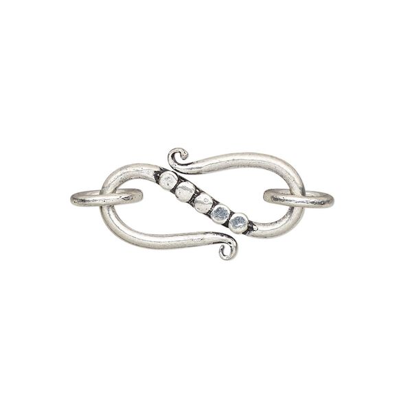 Clasp, S-hook, antiqued sterling silver, 23x11mm with dots design and 2 jump rings. Sold individually. image number 0