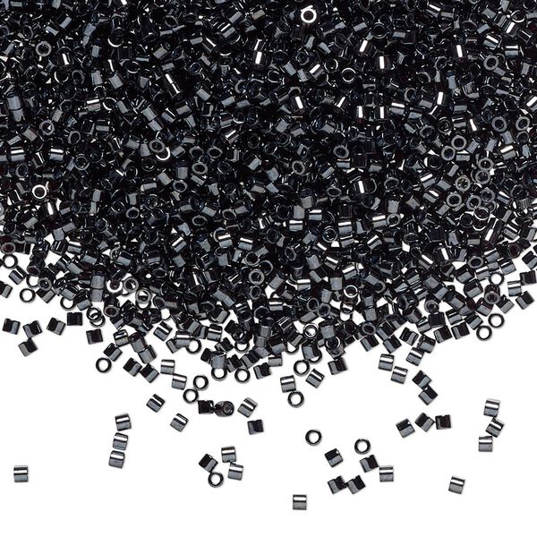 Seed bead, Delica®, glass, pkg/50g, #15 round, opaque metallic gunmetal (DBS-0001). image number 0