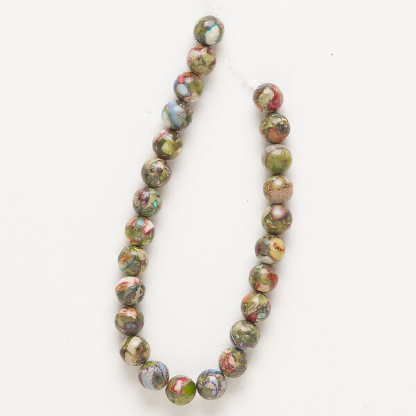 Bead, resin, red / blue / multicolored, 8mm round. Sold per 8-inch strand, approximately 25 beads. image number 0