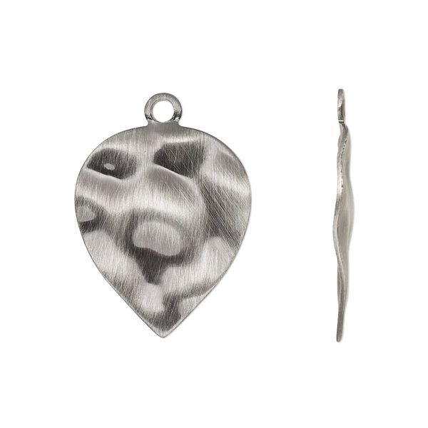 Drop, antique silver-plated steel, 23x18mm textured leaf. Sold per pkg of 10. image number 0
