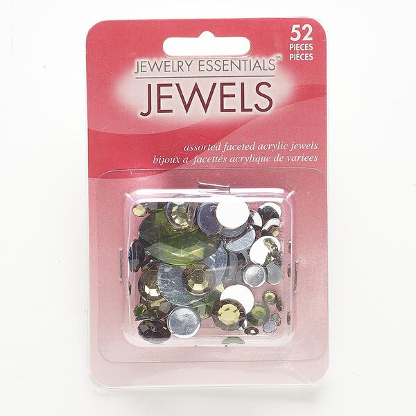Flat back mix, acrylic, light green, 4mm-25x18mm faceted round and faceted oval. Sold per pkg of 52. image number 0
