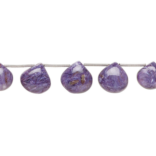 Charoite 1pkg5, hand-cut top-drilled puffed teardrop bead natural graduated 11x11mm-14x14mm image number 0
