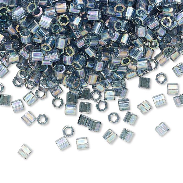 Seed bead, Delica®, glass, pkg/50g, #8 cut, translucent rainbow glazed luster blue grey (DBLC-0111). image number 0