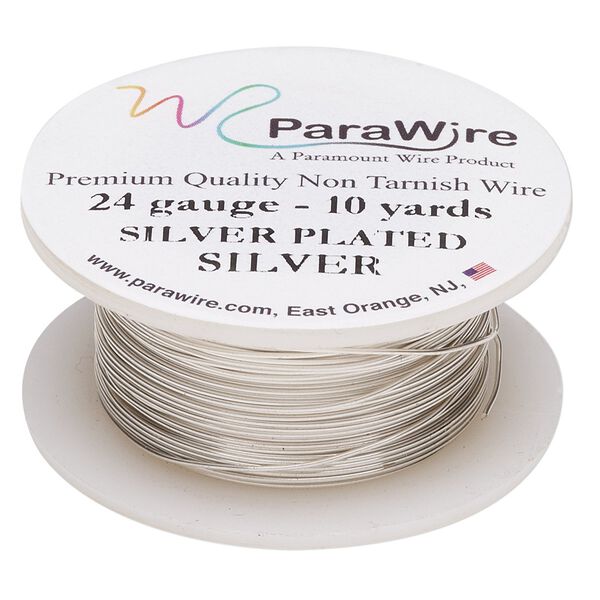 Wire, ParaWire™, silver-plated copper, round, 24 gauge. Sold per 10-yard spool. image number 0