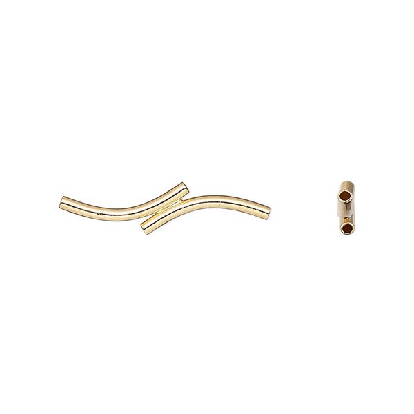 Bead, gold-plated brass, 22x5mm double curved tube. Sold per pkg of 6. image number 0