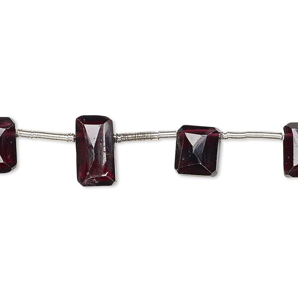 Bead, garnet (dyed), 7x6mm-11x7mm hand-cut top-drilled faceted flat rectangle, B- grade, Mohs hardness 7 to 7-1/2. Sold per pkg of 14 beads. image number 0